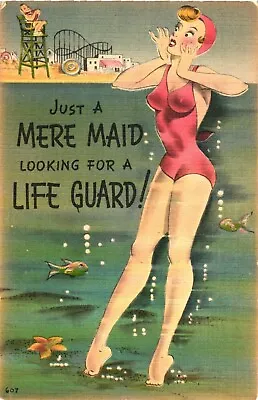 Just A Mere Mermaid Looking For A Life Guard! Woman Shouting Postcard • $13.25