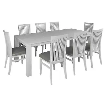 Foxglove 9pc Dining Set 225cm Table 8 PU Seat Chair Solid Mt Ash Wood - White • $2835.95