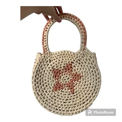 Boho Handmade Round Woven Straw Strap Hand Bag Purse Shopping Rattan African • $20