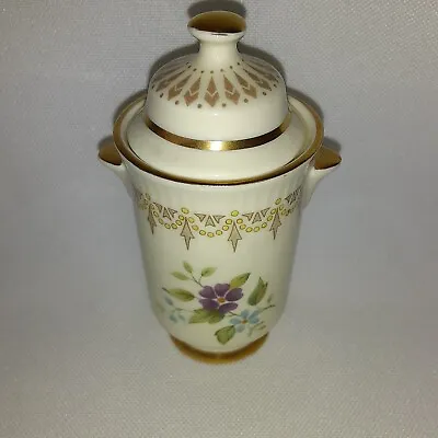 Vintage MINTON Miniature 3 1/8  Bone China Vase/Urn Gold Trimmed W/Lid • $12