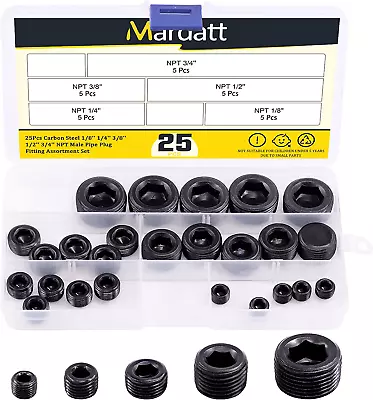 25Pcs NPT Plug Set Pipe Plug Assortment Kit 1/8  1/4  3/8  1/2  3/4  Carbon Stee • $17.15