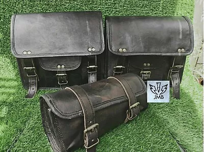 Motorcycle Leather Pouch Panniers Black Side Saddle Bag Saddlebags Bags Tool 3 • $61.96