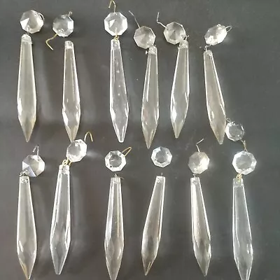 $9.99 • Buy Vintage Crystal Glass Chandelier Lamp Parts Lot Of 12 Icicles Prisms 