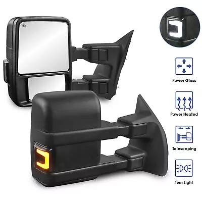 Power Heated Tow Mirrors White Running Light For 2003-2016 Ford F250 F350 F450 • $159.98