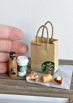 $9.99 • Buy 6 Pcs Set Miniature Coffee Tea To Go Cup Bottle Bag Clay Pie Croissant Bread