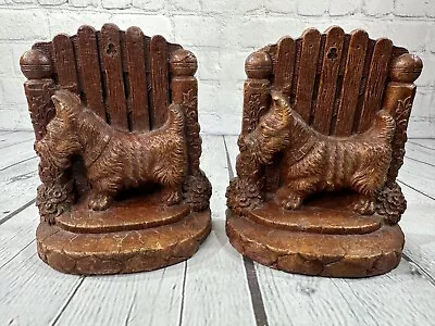 Vintage SYROCO Scottish Terrier Dog Scottie Faux Wood Resin Bookends VGC! • $26.95