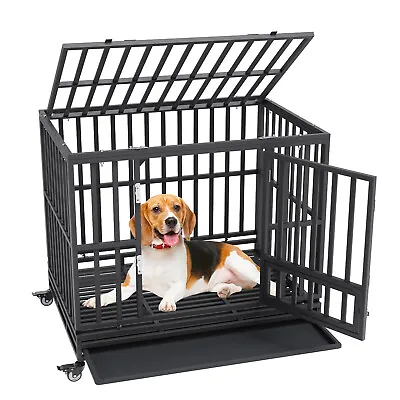 VEVOR Heavy Duty Dog Crate 42 In Metal Dog Kennel With Wheels And Tray Dog Cage • $151.99