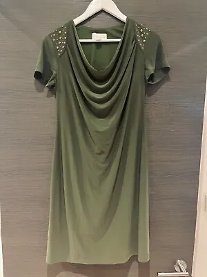 Ronni Nicole 10 Dress Green Slimming - New QVC Khaki Military Cowl Evening • £14.99