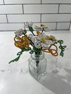 Vintage Seed Bead Flower Stem Pick Bouquet Daisy 5 Inch 17 Stems Handmade • $26