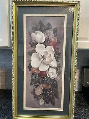 £63.79 • Buy Glynda Turley 1994 Flowers  Magnolia Fruit Framed Picture Signed Vintage 30X16