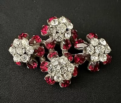 SCARCE Vintage Made In Austria Red Clear Crystal Flower Bouquet Brooch • $24.95