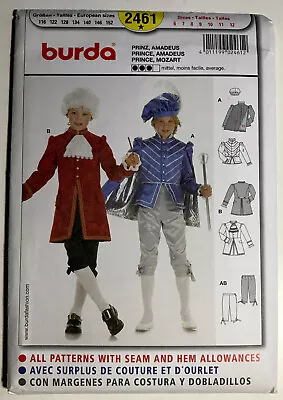 UNCUT Burda 2461 Child Prince Mozart Amadeus Costume 6-12 Sewing Pattern • $11.99