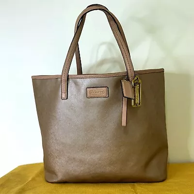 COACH Metro Tote Bag F24341 Shoulder Travel Saffiano Leather Beige Sz 13.5x12x6 • $13.50