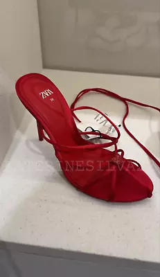 Zara New Woman Ss24 Red Lace-up Sandals With Heart Detail Ref:3356/310 • $129.99