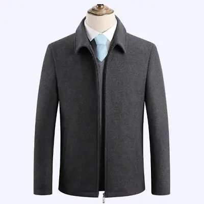 Men Wool Warm Windbreaker Jacket Overcoat Woolen Blended Casual Slim Fit Peacoat • $126.70