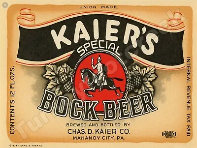 Kaier's Bock Beer Label 9  X 12  Metal Sign • $14.99