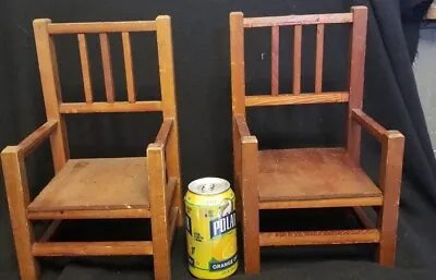 Vintage  1950's Pair Doll Chairs Mission Style 12  High Large Doll VERY SOLID  • $19.99