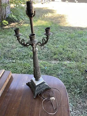 Antique Parlor Table Lamp Brass On Marble Base Missing Arm Damaged Parts Only • $12.99