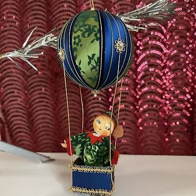 Vintage In Box Hot Air Balloon Music Box Christmas Pixie Elf Works Jingle Bells • $25