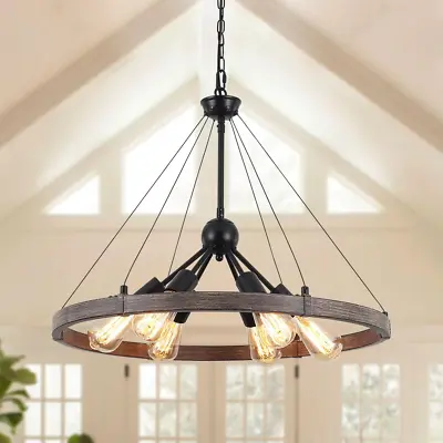 MRHYSWD Wagon Wheel Chandeliers Ceiling Light For Living Room 6 Lights Rustic • £119.19