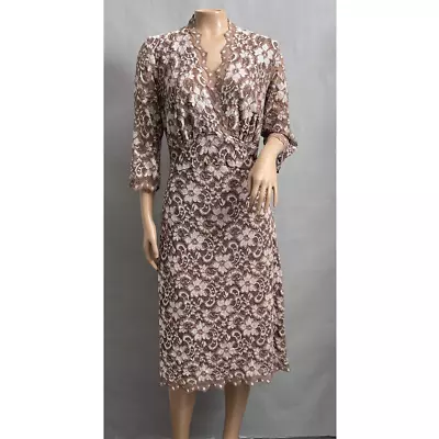 Kiyonna Dress Women 1X Brown Lace A-Line Surplice V-Neck Cocktail Party Event • $39.95