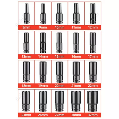 20x Impact Sockets Socket Set Metric Garage 1/2  Drive Deep Workshop Tool 8-32mm • $29.99