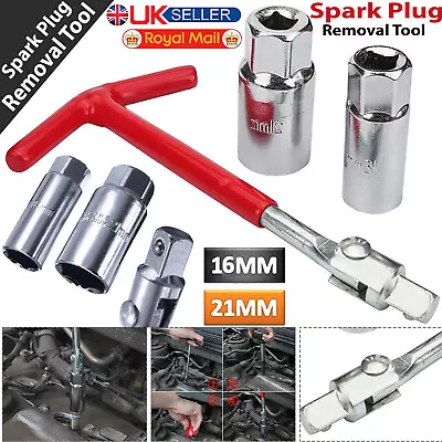 Spark Plug Removal Tool 16mm & 21mm T-Bar T-Handle Flexible Spanner Socket 4-17 • £6.20