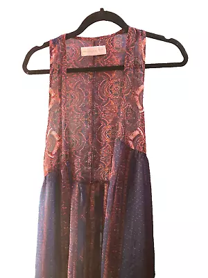 NWT Abercrombie & Fitch Long Open Front Boho Crepe Duster Vestmulti BlueOne Sz • £4.99