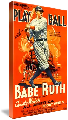 Movie Canvas - Play Ball Babe Ruth Baseball Vintage Film Poster Ad 3 Sizes • $98.99