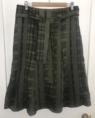 PER UNA M&S Green Textured Lined Midi Skirt With Belt UK Size 14 • £11.50