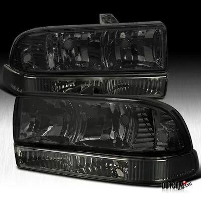 Fit 98-04 Chevy S10 Pickup Blazer Smoke Crystal Headlights+Bumper Signal Lamps • $84.99