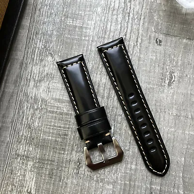 Black Oiled Leather Watch Strap For Panerai Luminor Marina PAM 22mm 24mm 26mm • £38