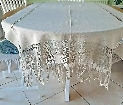 Vintage Tablecloth With Long Knotted Fringe Swedish • $43.52