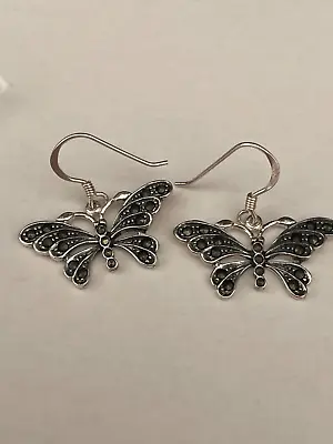 Butterfly  Sterling Silver 925 Marcasite Drop Earrings Last Pair • £19.90