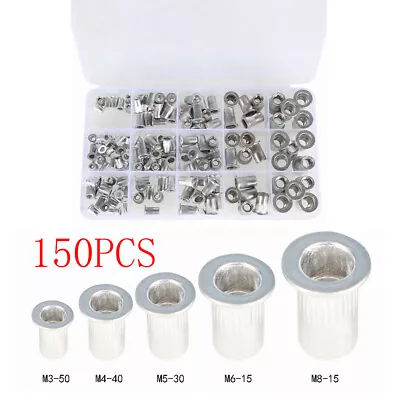 150 Pcs Aluminum Rivet Nut Kit Metric Rivnut Nutsert Assort M3 M4 M5 M6 M8 • $10.63