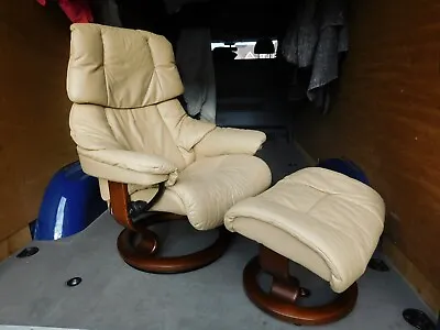 £350 • Buy Ekornes Stressless Reno Leather Reclining Swivel Chair And Tilting Foot Stool