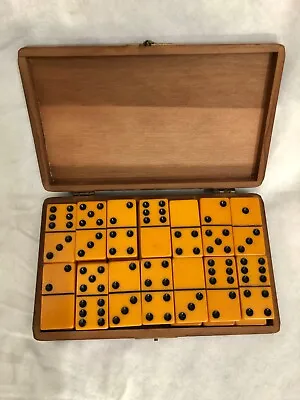 $39 • Buy 1950's Butterscotch Bakelite Domino Set In Original Wood Box