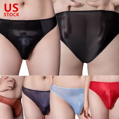 Men's Oil Glossy Panties Low Rise Bulge Pouch Boxer Briefs See Through Underwear • $5.51