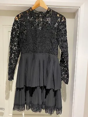 £12 • Buy Zara Womens Long Sleeve Black Lace Tiered Pleated Skirt Mini Dress Small