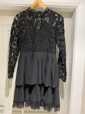 £12 • Buy Zara Womens Long Sleeve Black Lace Tiered Pleated Skirt Mini Dress Small