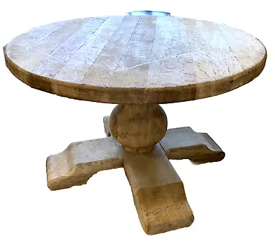 French Bleached Oak Pedestal Base Round Coffee Table • $825