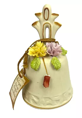 Vintage Arnart Antique Ivory Bisque Porcelain Mission Bell W/ Flowers And Tag • $10.95