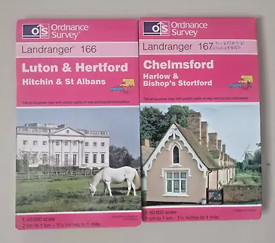 OS Landranger Maps Sheet 166 & 167 Luton Hertford. Chelmsford Harlow 1998/2000 • £6.75