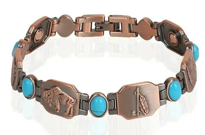 Copper Magnetic Link Turquoise Stone Bracelet Pain Relieve Native Indian Buffalo • $15.75