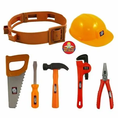 £7.99 • Buy Plastic Construction Helmet Toy Hard Hat Builder Workman Tool Belt With Tools