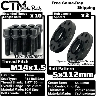 2x 20mm Thick 5x112 66.56mm CB Wheel Spacer Black Bolt Fit Mercedes Stock Wheels • $64.39