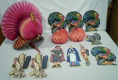 Vintage Thanksgiving Decorations Turkeys Pumpkins Corn Pilgrims • $49.99