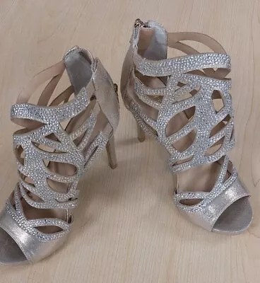 Thalia Sodi Serenagld Champagne Sparkle Evening Dress Strappy Heels Shoes Size 6 • £63.24