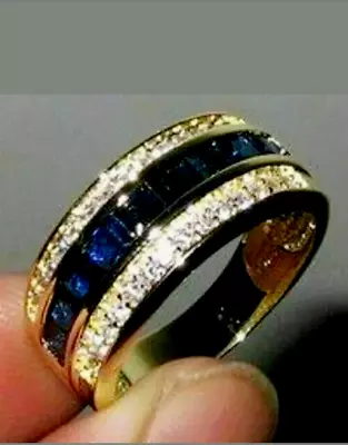 2 Ct Lab-Created Blue Sapphire Men's Wedding Band Ring 14K Yellow Gold Plated • $199.99