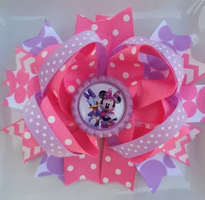 Daffy Duck Minnie Mouse Pink Lavender White Bottle Cap Hair Bow 5  • $4.95